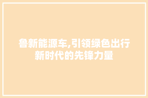 鲁新能源车,引领绿色出行新时代的先锋力量