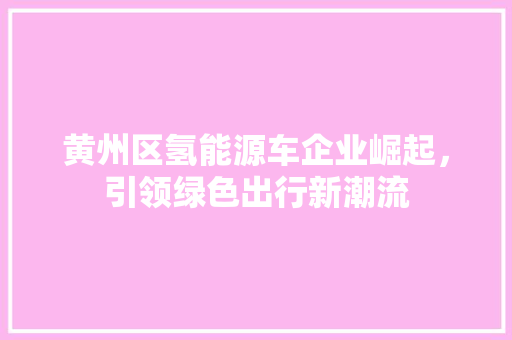 黄州区氢能源车企业崛起，引领绿色出行新潮流