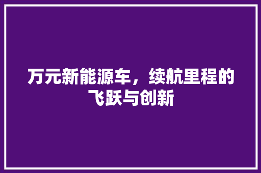 万元新能源车，续航里程的飞跃与创新