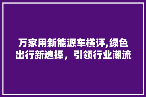 万家用新能源车横评,绿色出行新选择，引领行业潮流