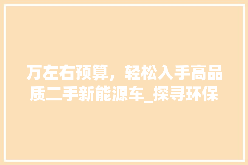 万左右预算，轻松入手高品质二手新能源车_探寻环保与经济的完美平衡