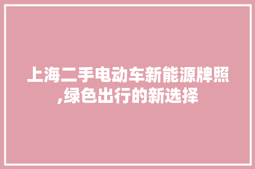 上海二手电动车新能源牌照,绿色出行的新选择