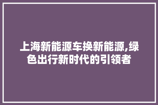 上海新能源车换新能源,绿色出行新时代的引领者