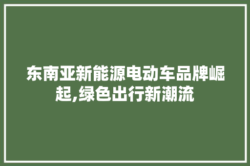 东南亚新能源电动车品牌崛起,绿色出行新潮流