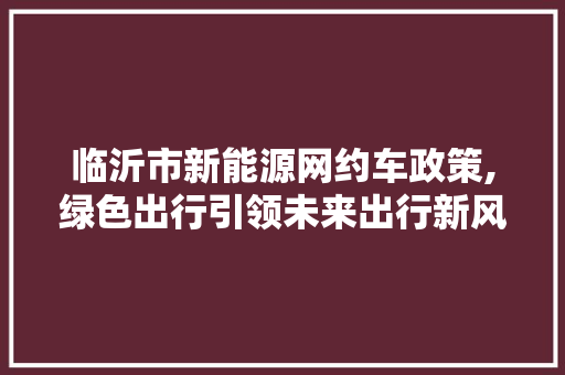 临沂市新能源网约车政策,绿色出行引领未来出行新风尚