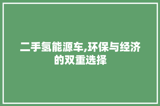 二手氢能源车,环保与经济的双重选择