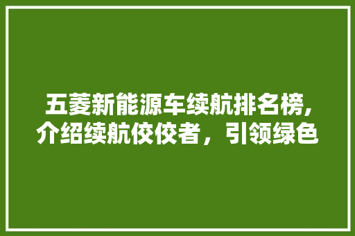 五菱新能源车续航排名榜,介绍续航佼佼者，引领绿色出行新风尚