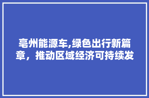 亳州能源车,绿色出行新篇章，推动区域经济可持续发展