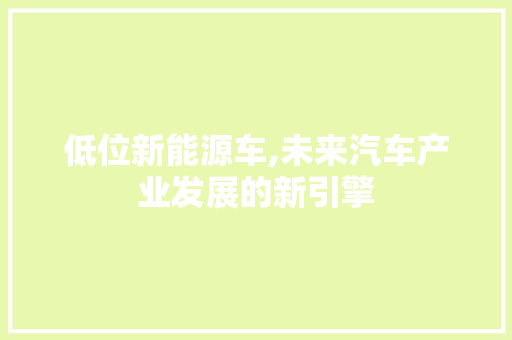 低位新能源车,未来汽车产业发展的新引擎