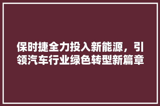 保时捷全力投入新能源，引领汽车行业绿色转型新篇章