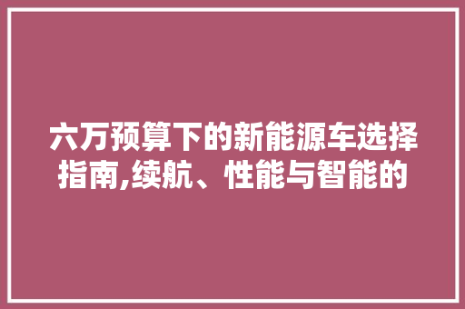 六万预算下的新能源车选择指南,续航、性能与智能的完美融合