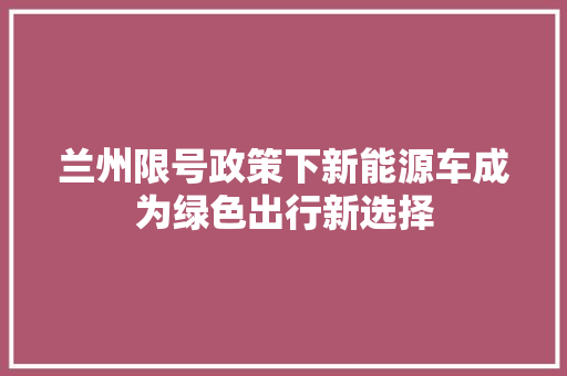 兰州限号政策下新能源车成为绿色出行新选择