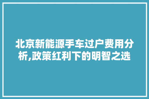 北京新能源手车过户费用分析,政策红利下的明智之选