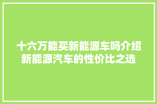 十六万能买新能源车吗介绍新能源汽车的性价比之选