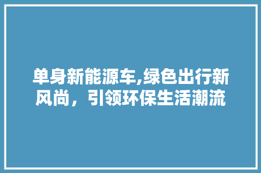 单身新能源车,绿色出行新风尚，引领环保生活潮流