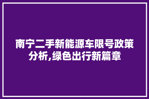 南宁二手新能源车限号政策分析,绿色出行新篇章