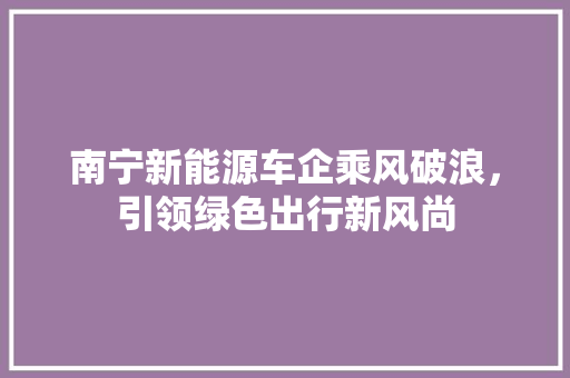 南宁新能源车企乘风破浪，引领绿色出行新风尚