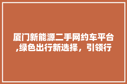 厦门新能源二手网约车平台,绿色出行新选择，引领行业可持续发展