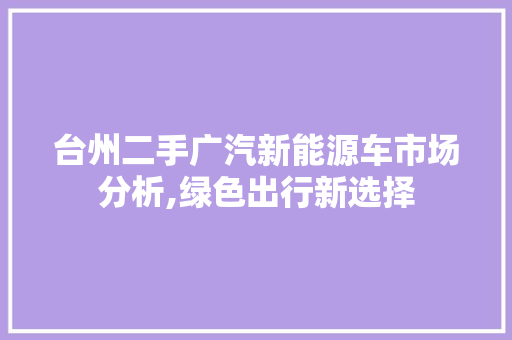 台州二手广汽新能源车市场分析,绿色出行新选择