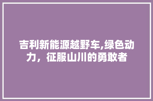 吉利新能源越野车,绿色动力，征服山川的勇敢者