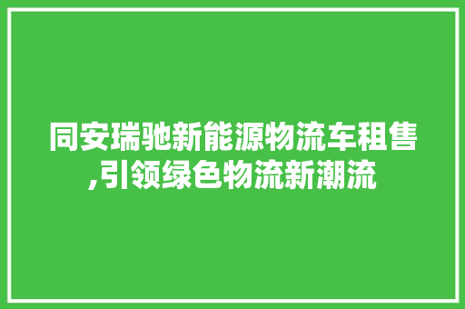 同安瑞驰新能源物流车租售,引领绿色物流新潮流