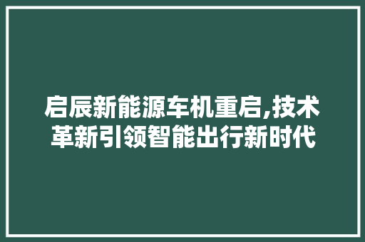 启辰新能源车机重启,技术革新引领智能出行新时代