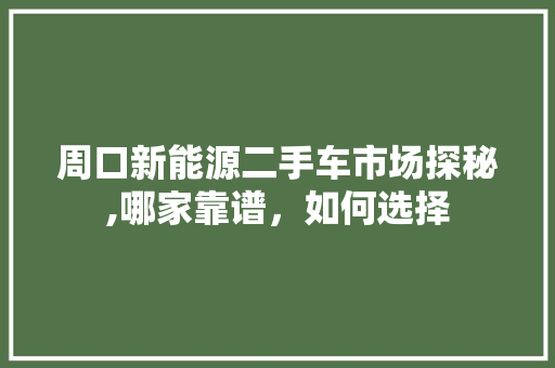 周口新能源二手车市场探秘,哪家靠谱，如何选择