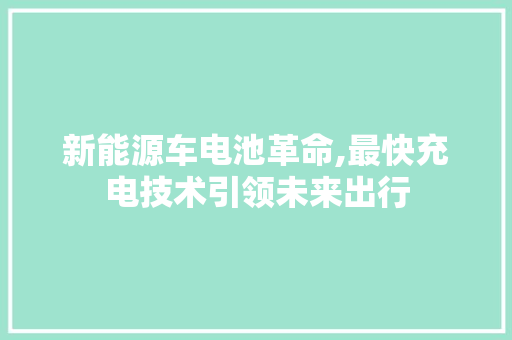 新能源车电池革命,最快充电技术引领未来出行