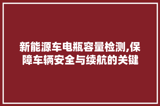 新能源车电瓶容量检测,保障车辆安全与续航的关键