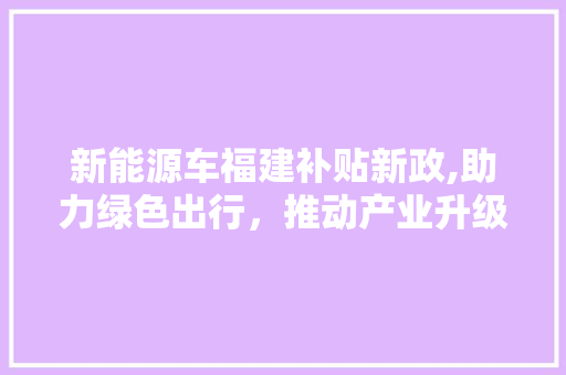 新能源车福建补贴新政,助力绿色出行，推动产业升级