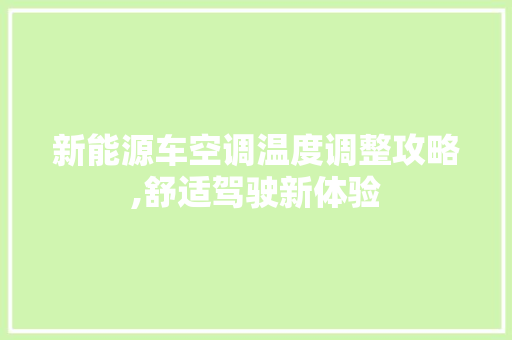 新能源车空调温度调整攻略,舒适驾驶新体验