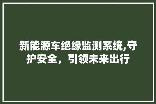 新能源车绝缘监测系统,守护安全，引领未来出行