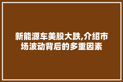 新能源车美股大跌,介绍市场波动背后的多重因素