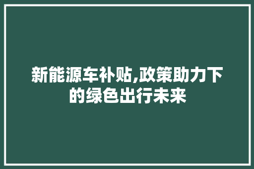 新能源车补贴,政策助力下的绿色出行未来