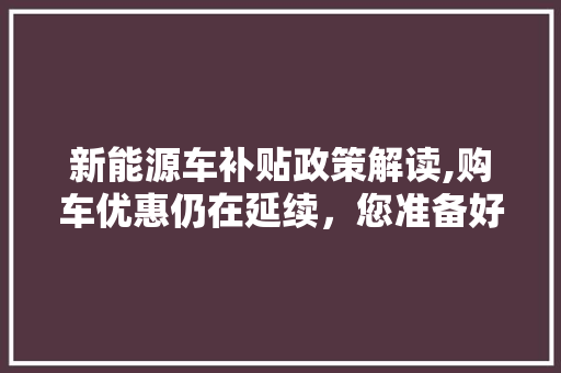 新能源车补贴政策解读,购车优惠仍在延续，您准备好了吗