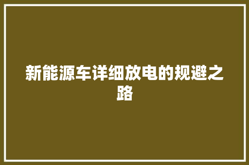 新能源车详细放电的规避之路