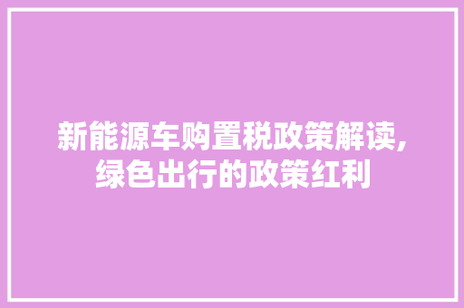 新能源车购置税政策解读,绿色出行的政策红利