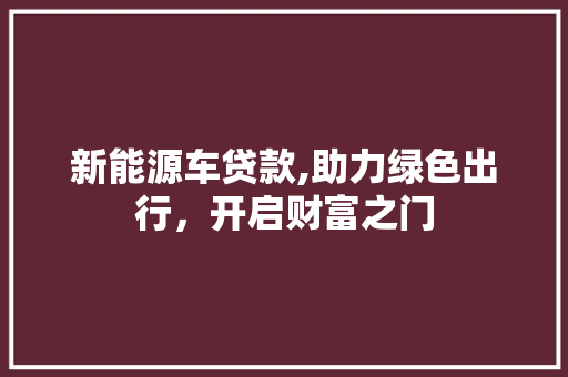 新能源车贷款,助力绿色出行，开启财富之门