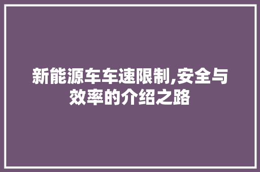 新能源车车速限制,安全与效率的介绍之路