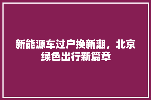 新能源车过户换新潮，北京绿色出行新篇章