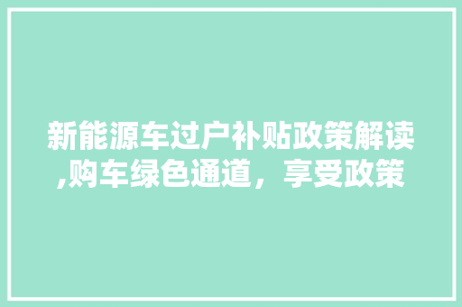 新能源车过户补贴政策解读,购车绿色通道，享受政策红利