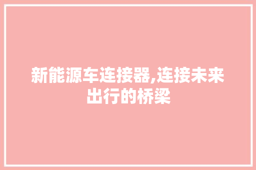 新能源车连接器,连接未来出行的桥梁