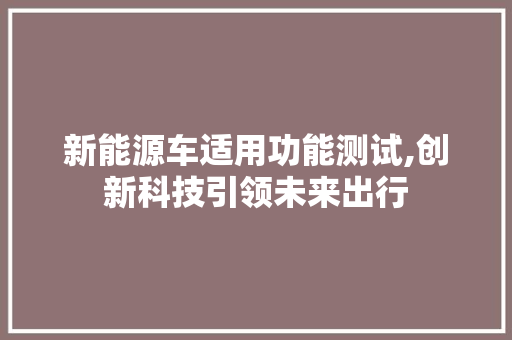 新能源车适用功能测试,创新科技引领未来出行