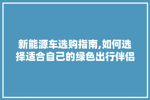 新能源车选购指南,如何选择适合自己的绿色出行伴侣