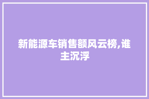 新能源车销售额风云榜,谁主沉浮