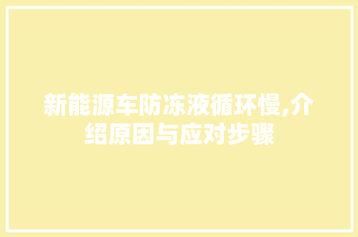 新能源车防冻液循环慢,介绍原因与应对步骤