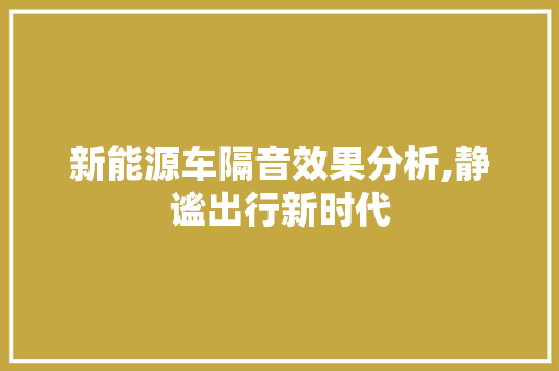 新能源车隔音效果分析,静谧出行新时代