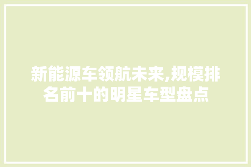 新能源车领航未来,规模排名前十的明星车型盘点