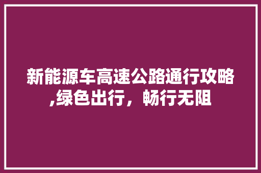 新能源车高速公路通行攻略,绿色出行，畅行无阻