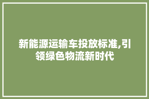 新能源运输车投放标准,引领绿色物流新时代